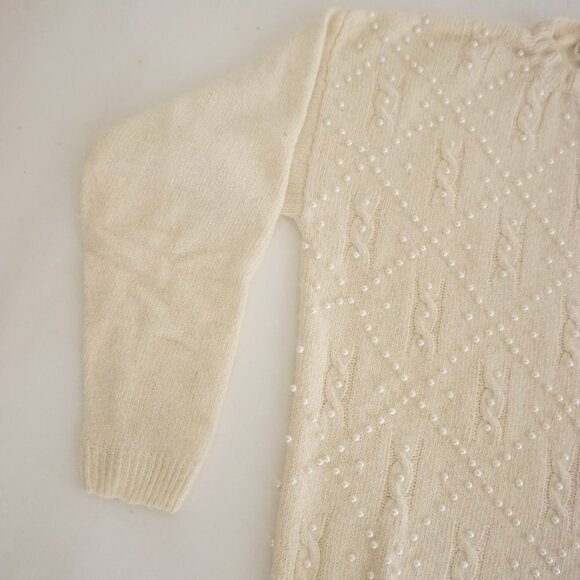 Vintage Ralsey Cream Knit w Pearls Beaded 56% Silk 10% Angora Sweater L - Picture 8 of 13